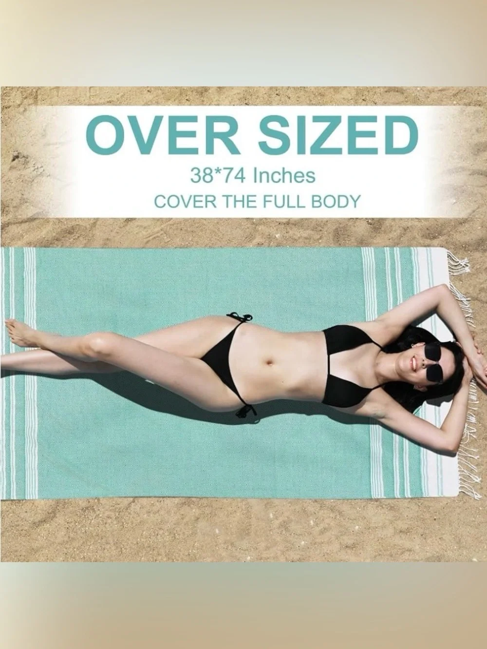 NEW, Turkish Beach Genovega Towel Quick Dry Sand Free Oversized Bath Swim Green